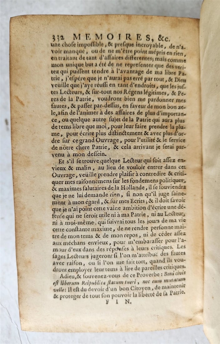 1709 MEMOIRES de JEAN de WIT Grand Pensionnaire de HOLLANDE antique VELLUM - 8