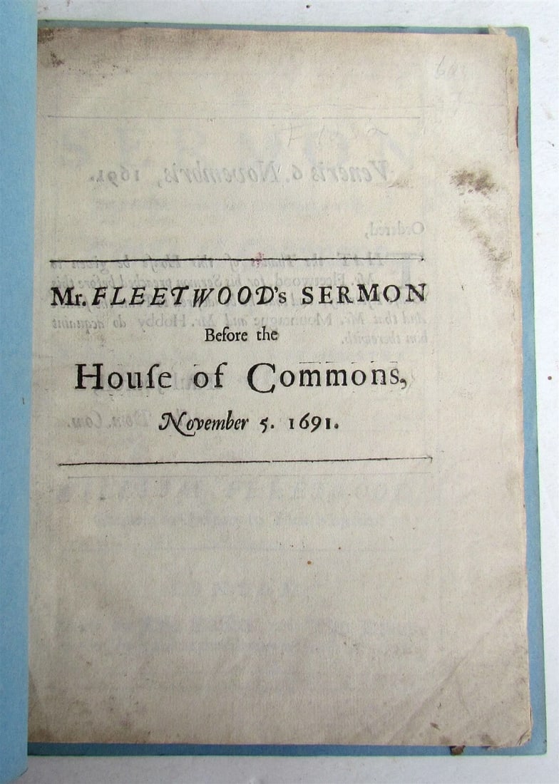 1691 Mr. FLEETWOOD SERMON PREACHED before HOUSE of COMMONS antique in ENGLISH - 2