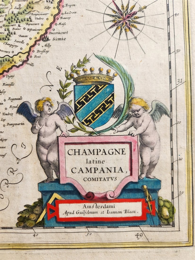 1640 MAP of FRANCE CHAMPAGNE by WILLEM BLAEU antique AUTHENTIC hand colored (1 of 5)