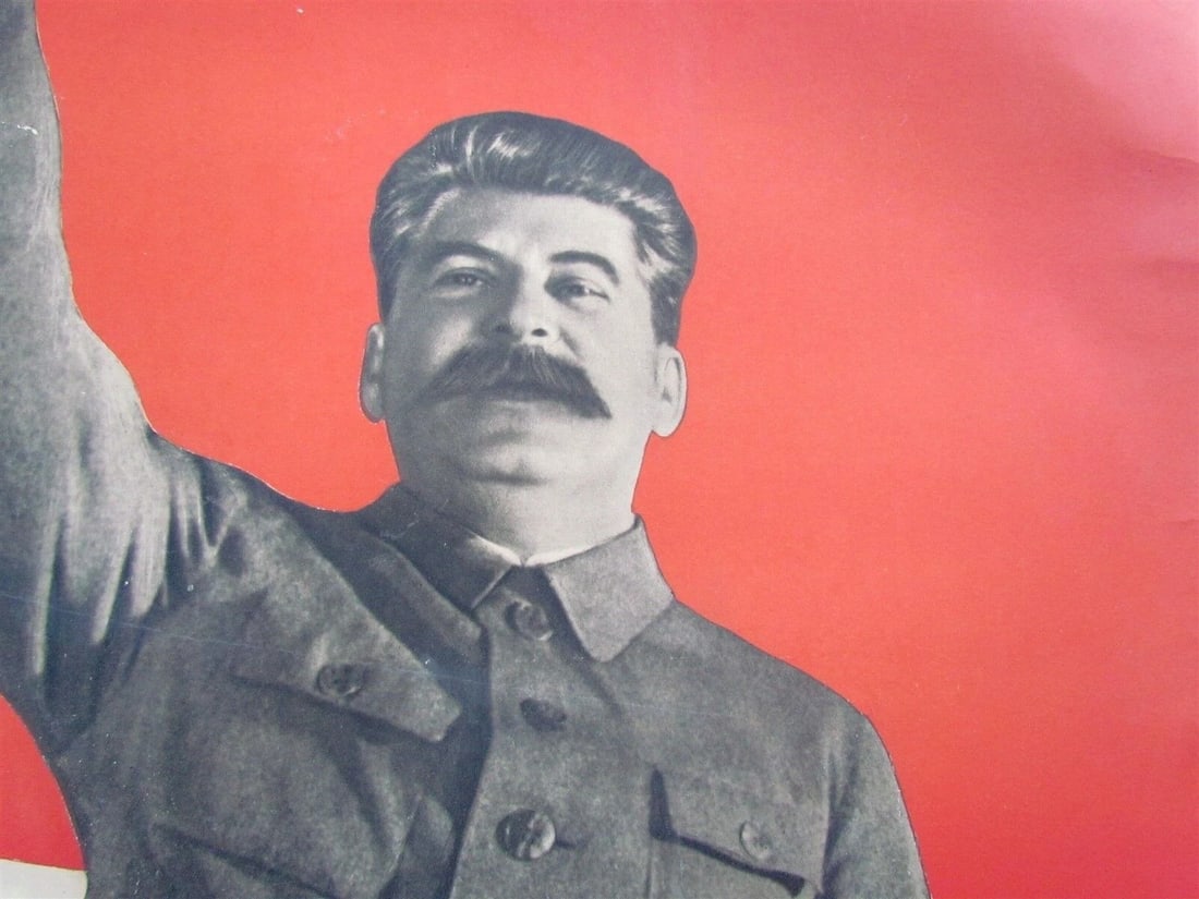 1940s RUSSIAN PHOTOMONTAGE VINTAGE LARGE POSTER w/ SOVIET LEADER STALIN 47 x 33" - 3