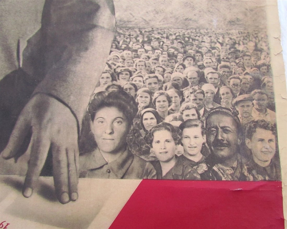 1940s RUSSIAN PHOTOMONTAGE VINTAGE LARGE POSTER w/ SOVIET LEADER STALIN 47 x 33" - 4