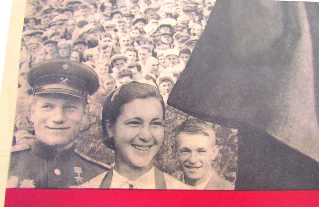 1940s RUSSIAN PHOTOMONTAGE VINTAGE LARGE POSTER w/ SOVIET LEADER STALIN 47 x 33" - 5