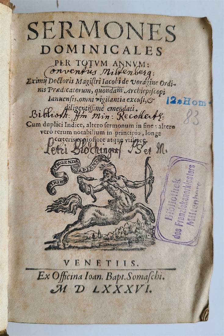 1586 Sermones Dominicales per Totum Annum antique PIGSKIN Jacobus de Voragine - 2