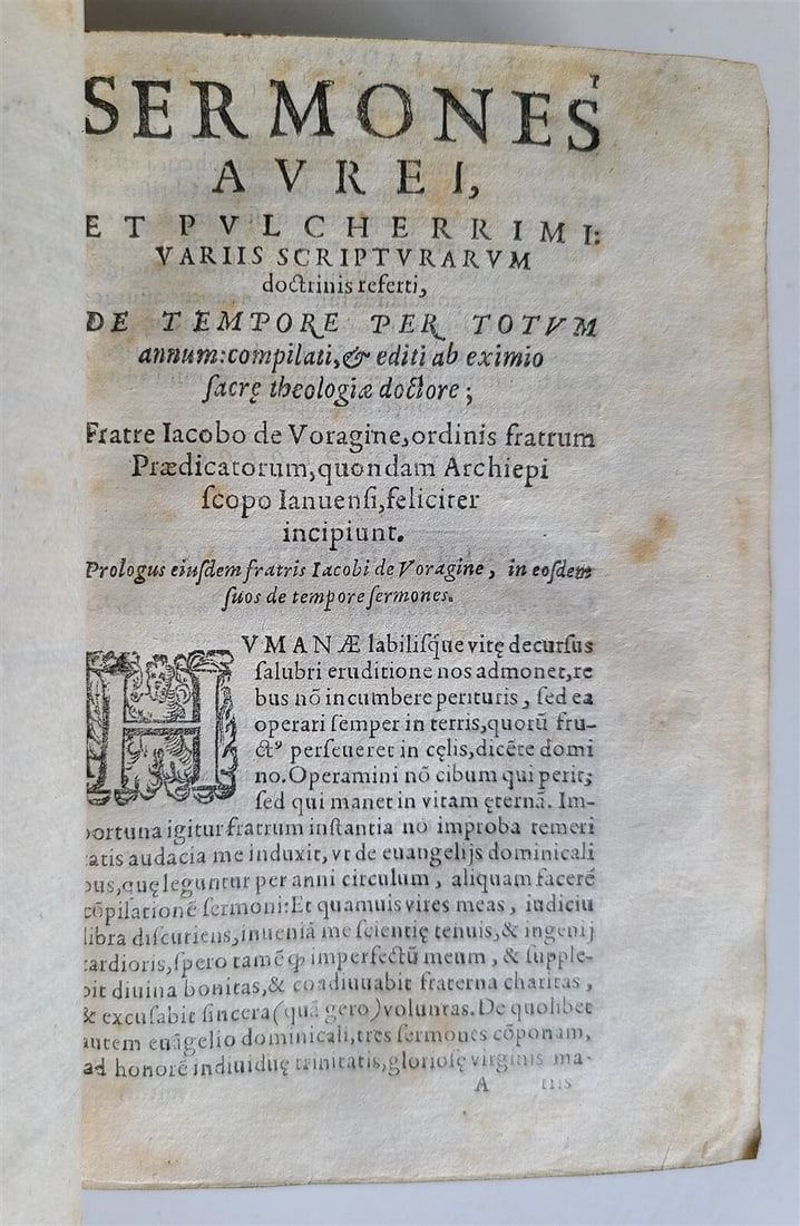 1586 Sermones Dominicales per Totum Annum antique PIGSKIN Jacobus de Voragine - 5
