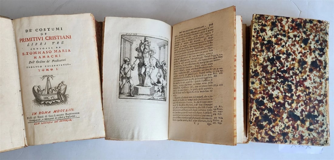 1753 ILLUSTRATED TORTURE & EXECUTION of EARLY CHRISTIANS antique 3 VOLS vellum (1 of 20)