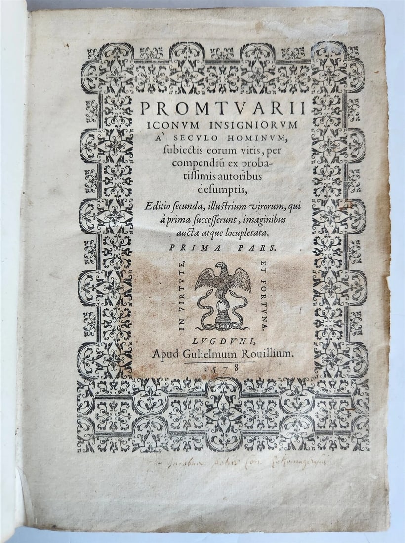 1578 NOTABLE MEN BIOGRAPHIES ILLUSTRATED antique Promtuarii iconum VELLUM 16th C (1 of 20)