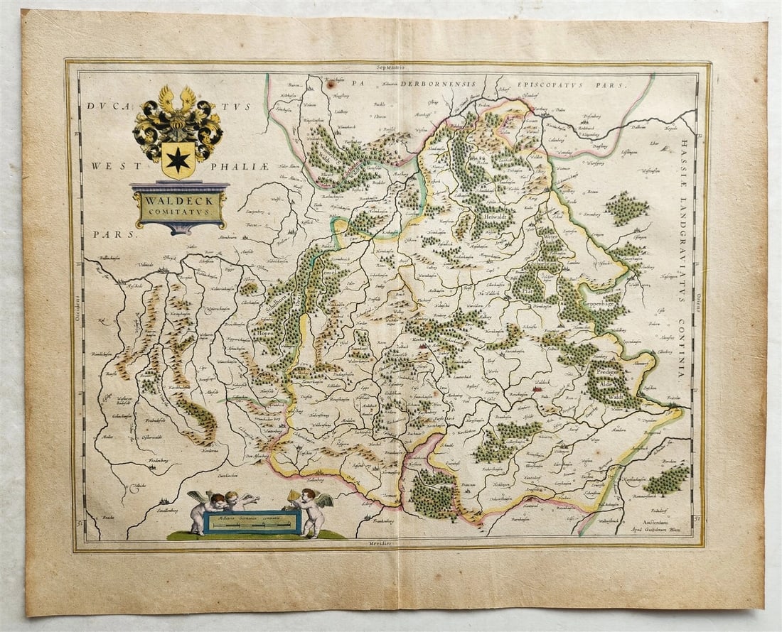 1640 MAP of GERMANY WALDECK COUNTY by WILLEM BLAEU antique AUTHENTIC handcolored - 2