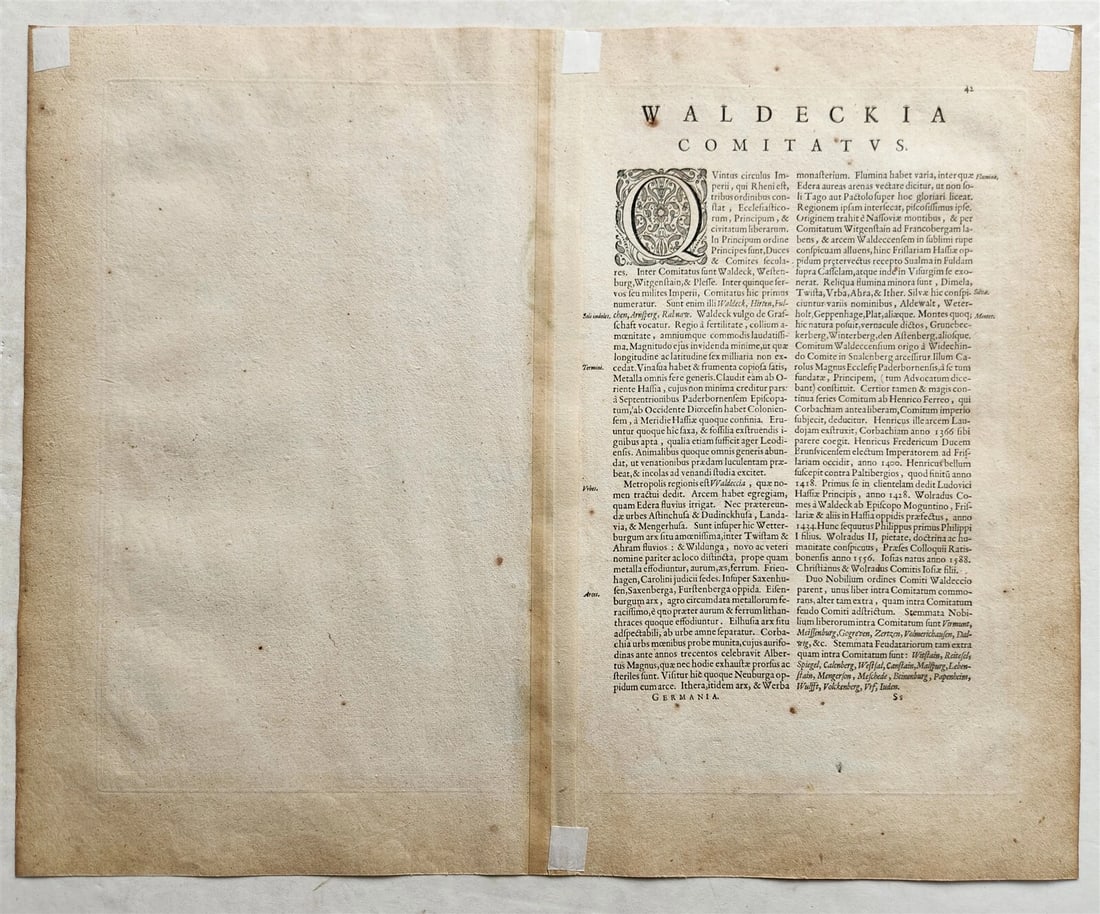 1640 MAP of GERMANY WALDECK COUNTY by WILLEM BLAEU antique AUTHENTIC handcolored - 5