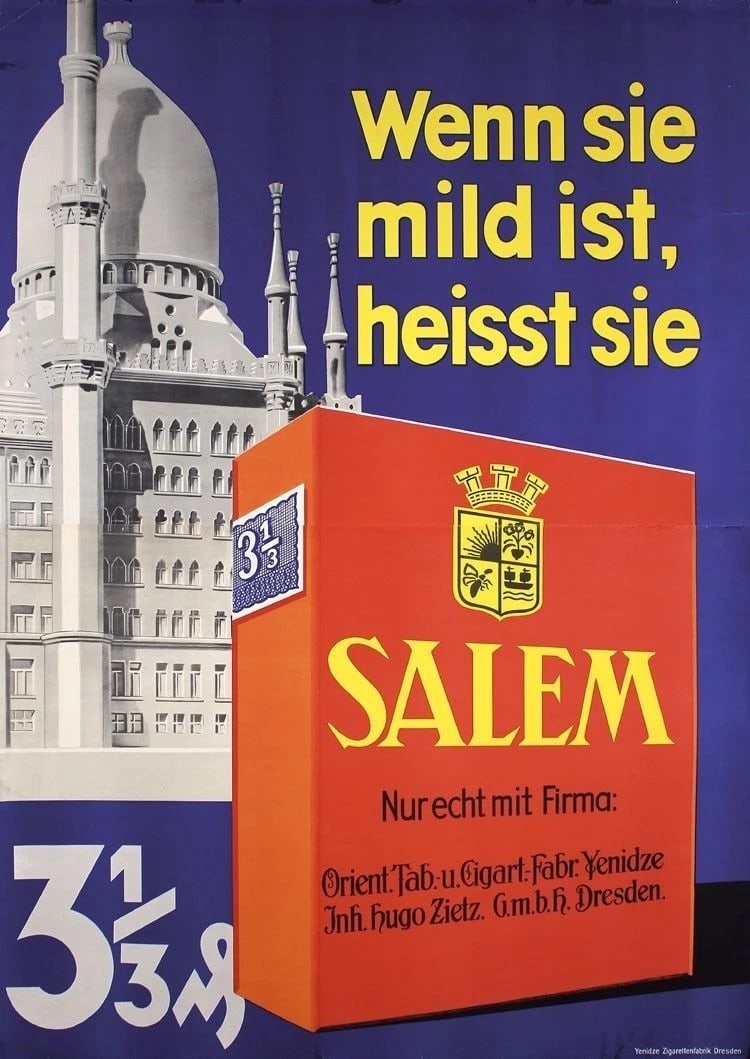 VINTAGE LARGE ORIGINAL 1935 GERMAN SALEM CIGARETTES ADVERTISING POSTER 65 by 46" (1 of 1)