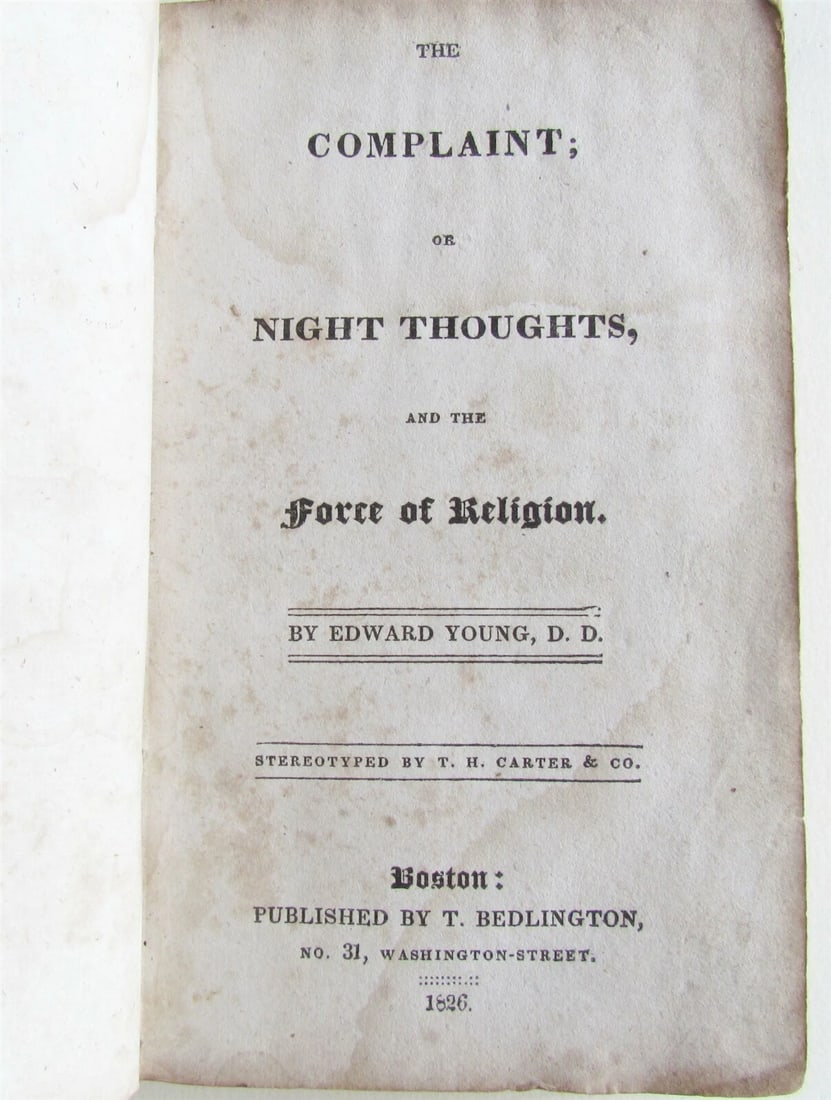 1826 COMPLAINT or NIGHT THOUGTHS & FORCE of RELIGION by E.YOUNG AMERICANA BOSTON - 3