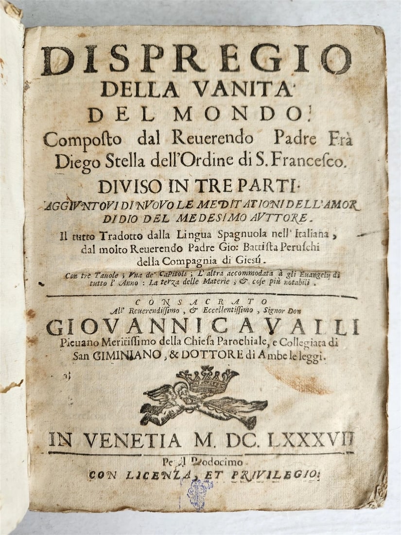 1687 DISPREGIO DELLA VANITA DEL MONDO by DIEGO STELLA antique VELLUM BOUND - 4