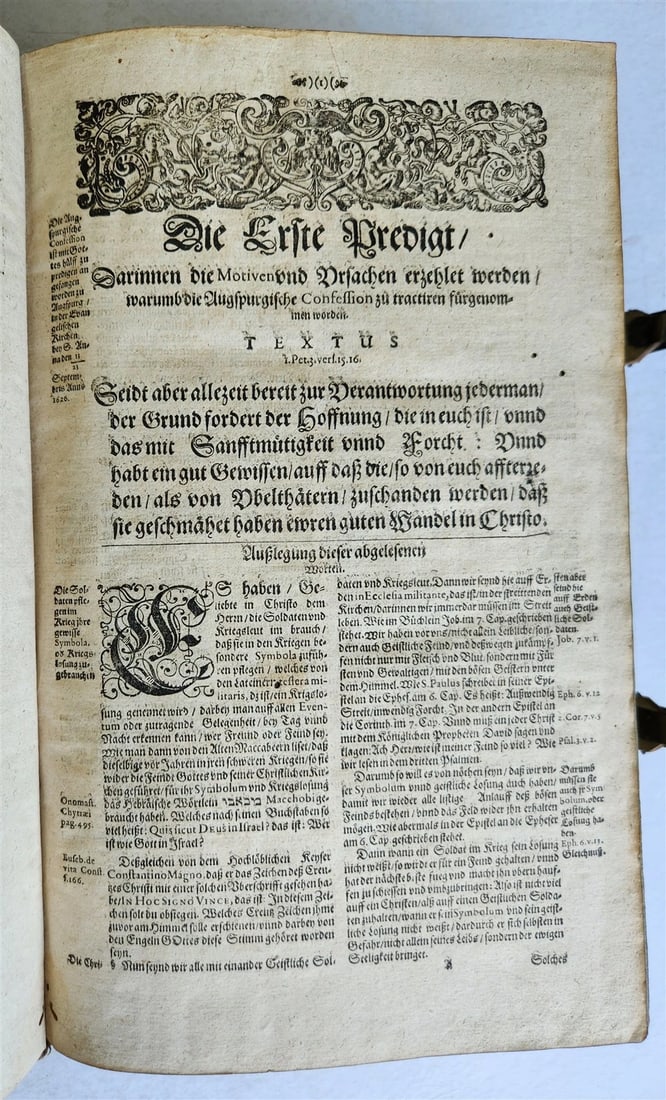 1654 SERMONS Augustana fidei confessio antique PIGSKIN BOUND FOLIO w/ CLASPS - 10