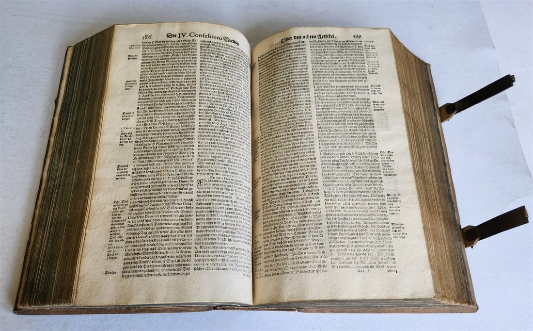 1654 SERMONS Augustana fidei confessio antique PIGSKIN BOUND FOLIO w/ CLASPS - 12