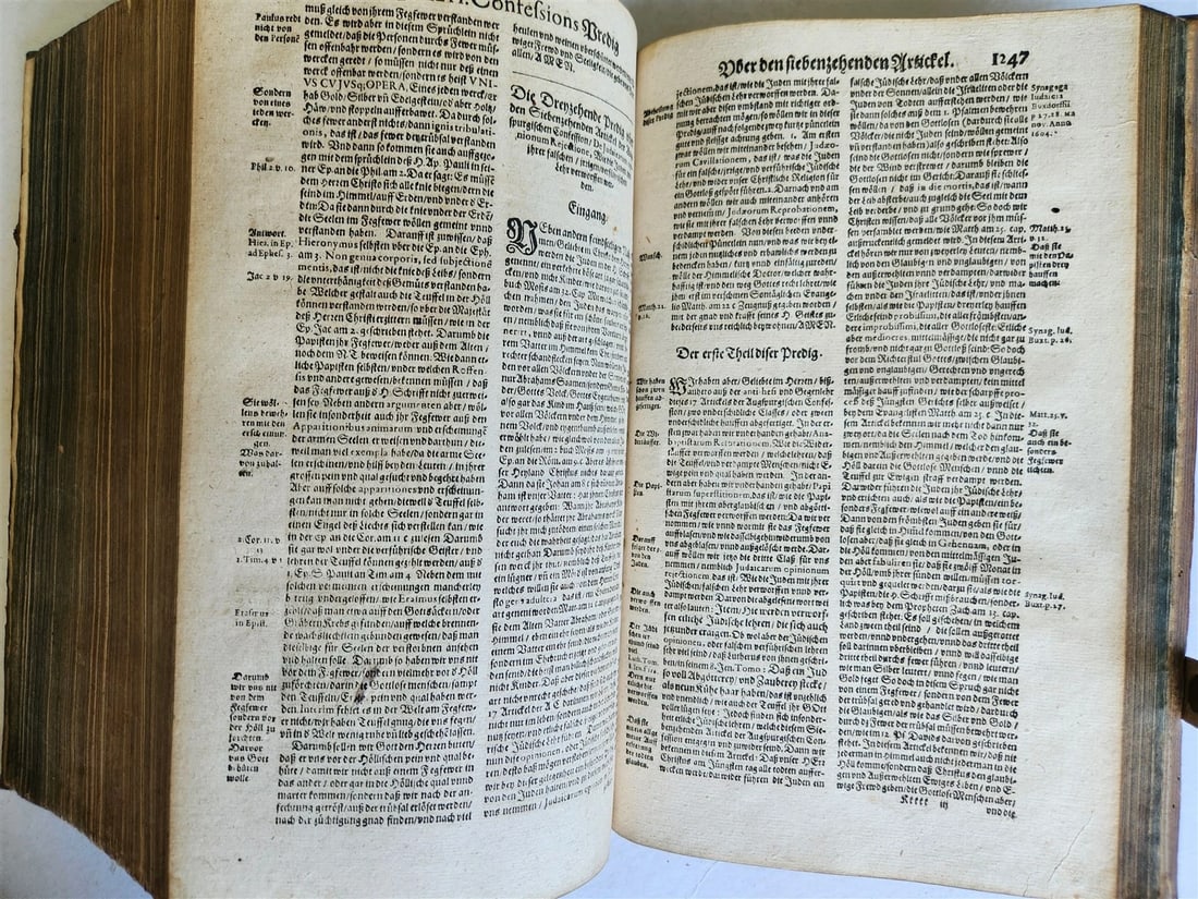 1654 SERMONS Augustana fidei confessio antique PIGSKIN BOUND FOLIO w/ CLASPS - 16