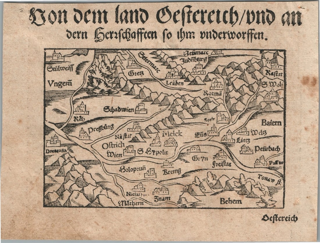 1572 MAP of AUSTRIA from SEBASTIAN MUNSTER COSMOGRAPHIA antique (1 of 3)