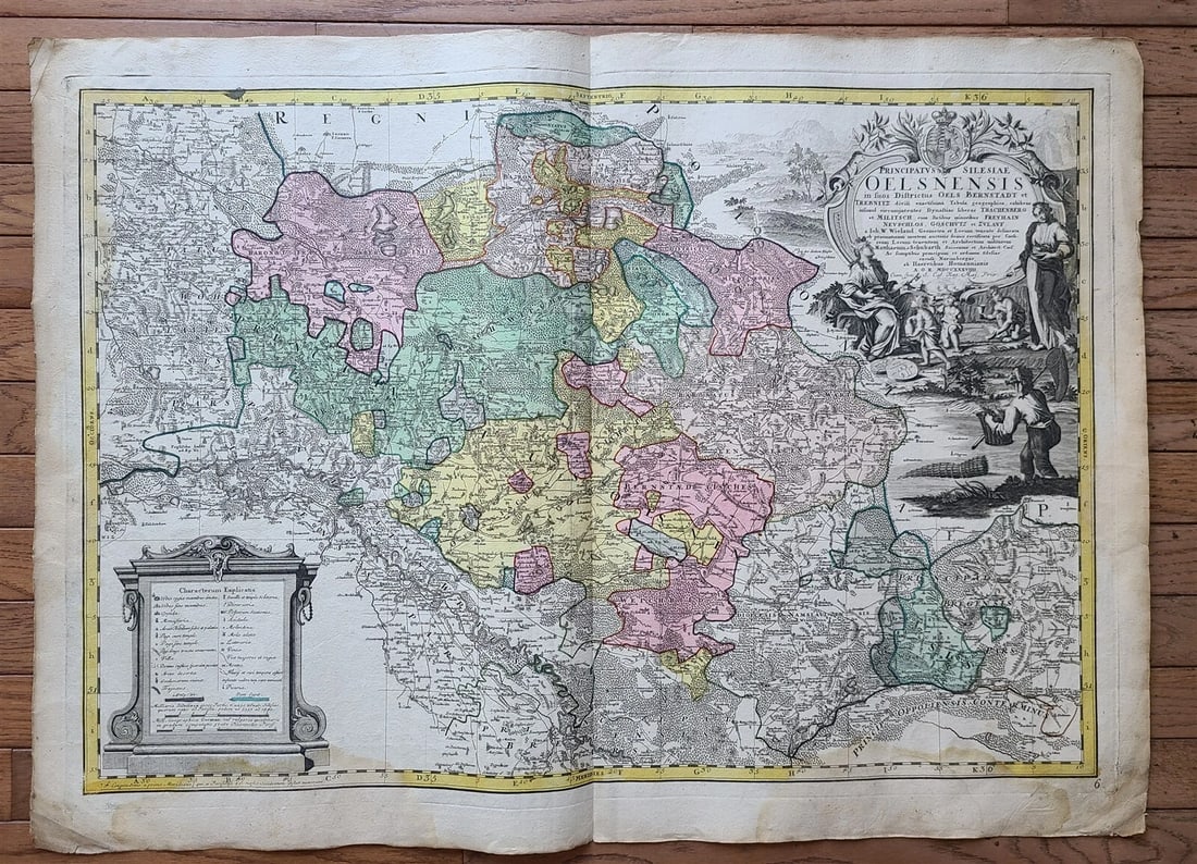 1739 LARGE MAP OF SILESIA POLAND OELSNENSIS antique 25 by 34 3/4" (1 of 7)