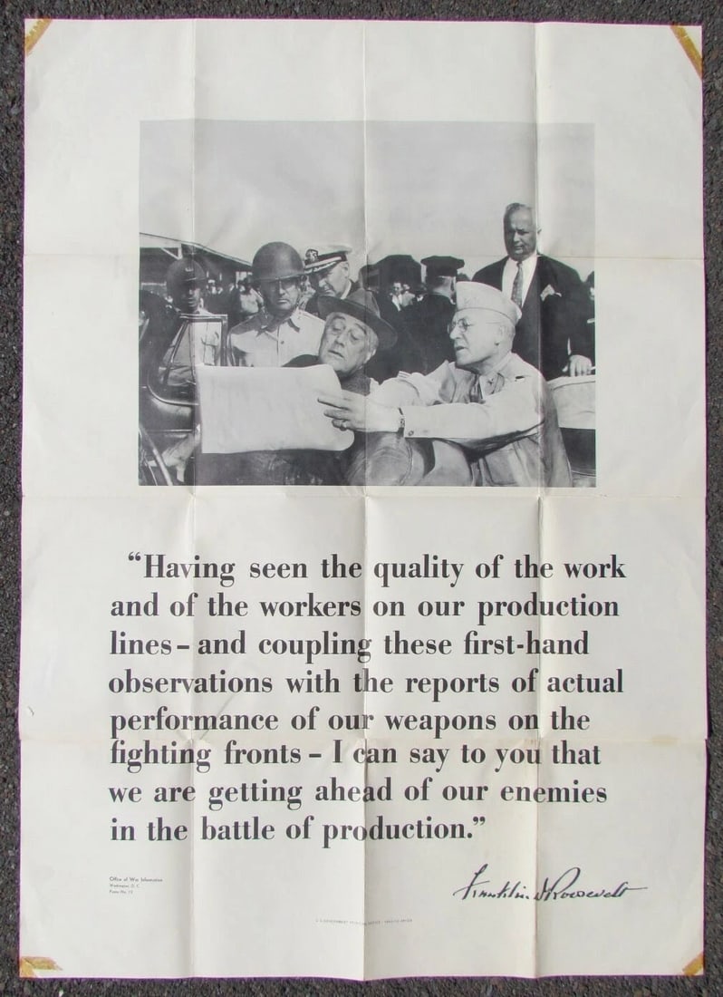 WWII ERA VINTAGE US MILITARY PROPAGANDA POSTER PRESIDENT ROOSEVELT 1942 (1 of 3)