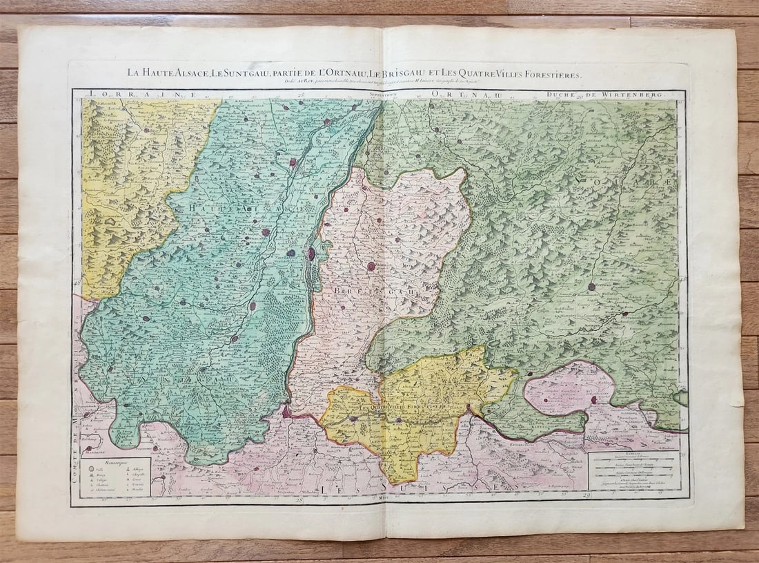 1706 ALSACE FRANCE antique MAP La Haute Alsace Le Suntgau Partie de L'Ortinau - 2