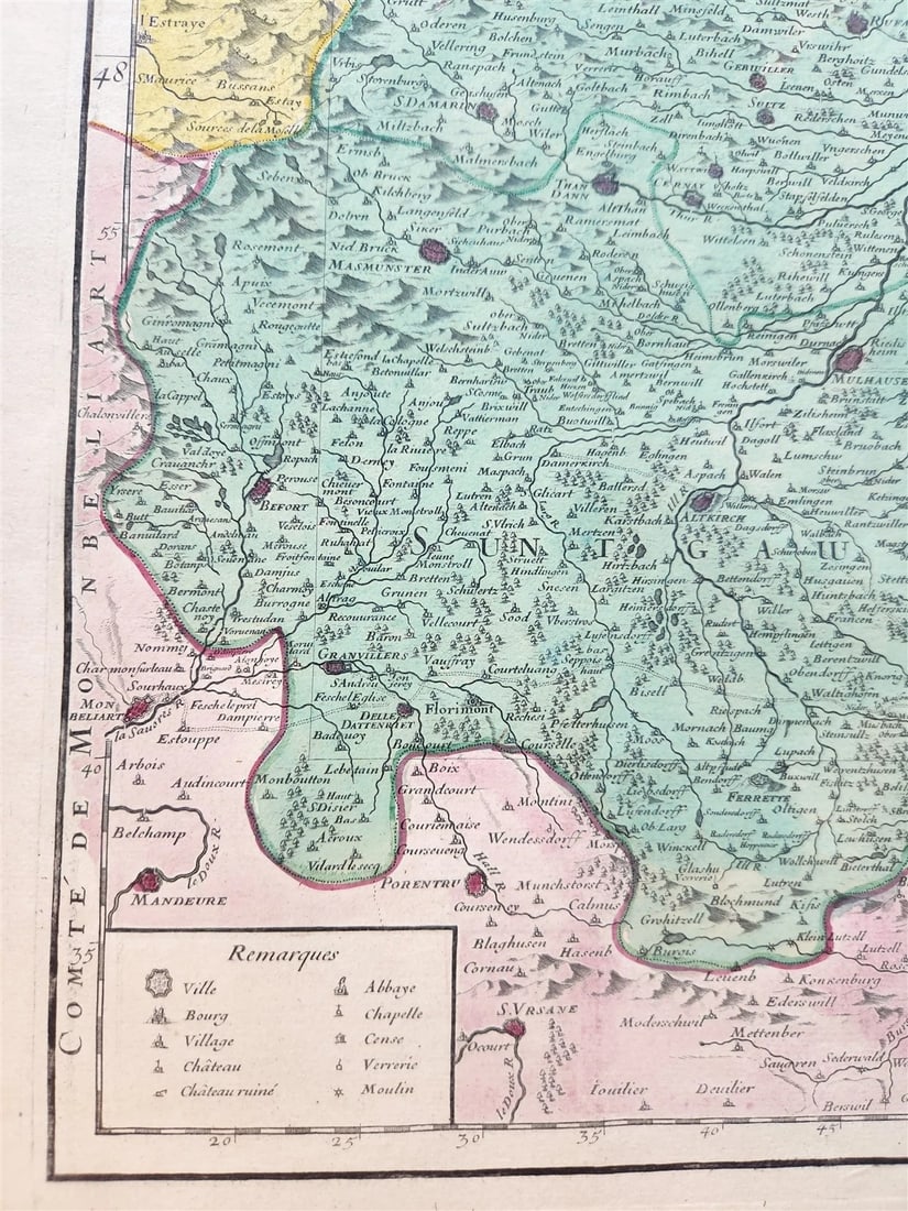 1706 ALSACE FRANCE antique MAP La Haute Alsace Le Suntgau Partie de L'Ortinau - 3