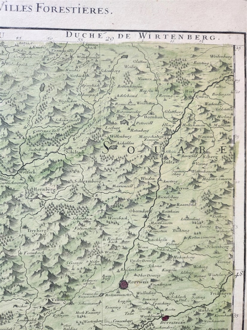 1706 ALSACE FRANCE antique MAP La Haute Alsace Le Suntgau Partie de L'Ortinau - 7