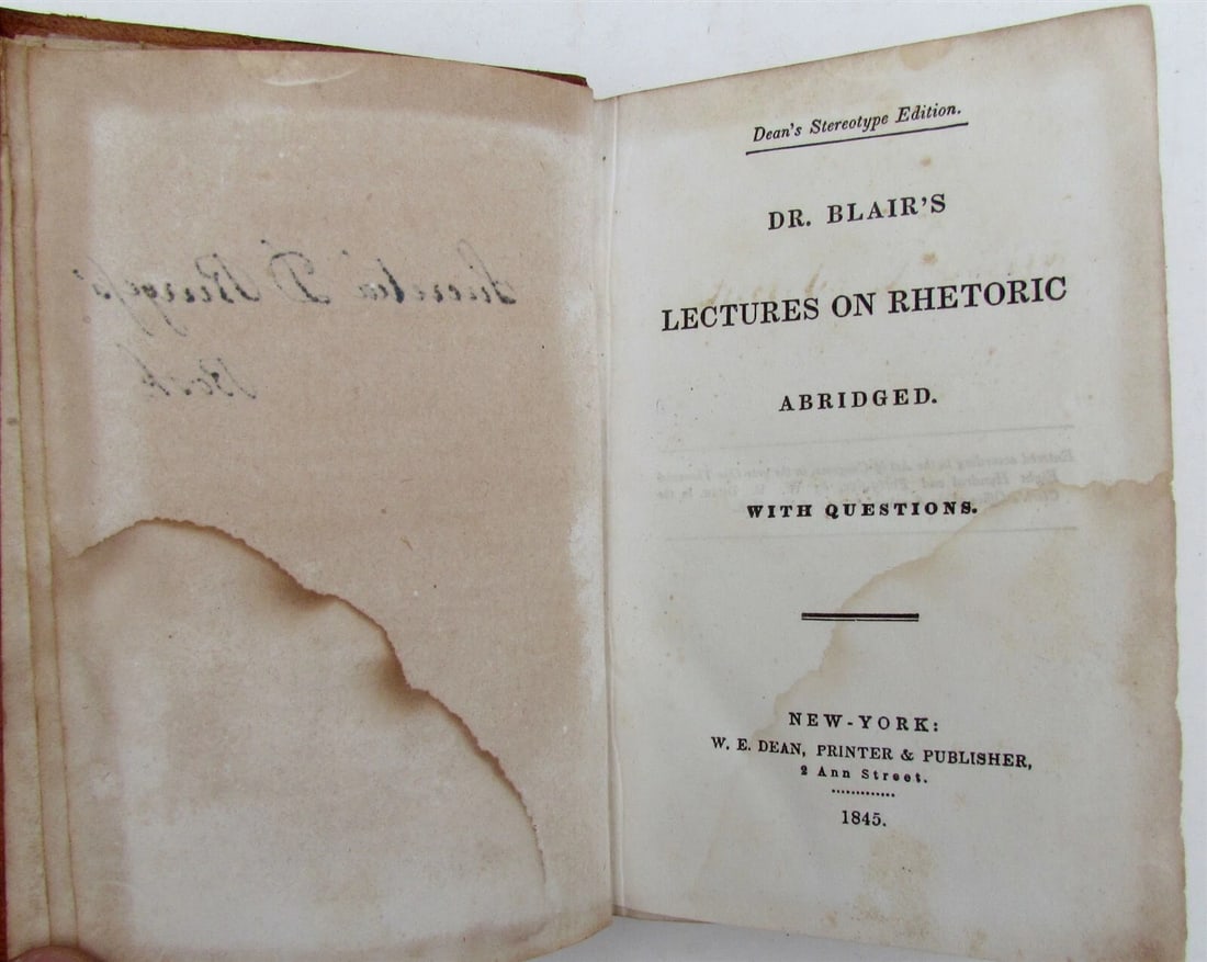 1845 DR.BLAIR'S LECTURES on RHETORIC ABRIDGED ANTIQUE BOOK AMERICANA (1 of 3)