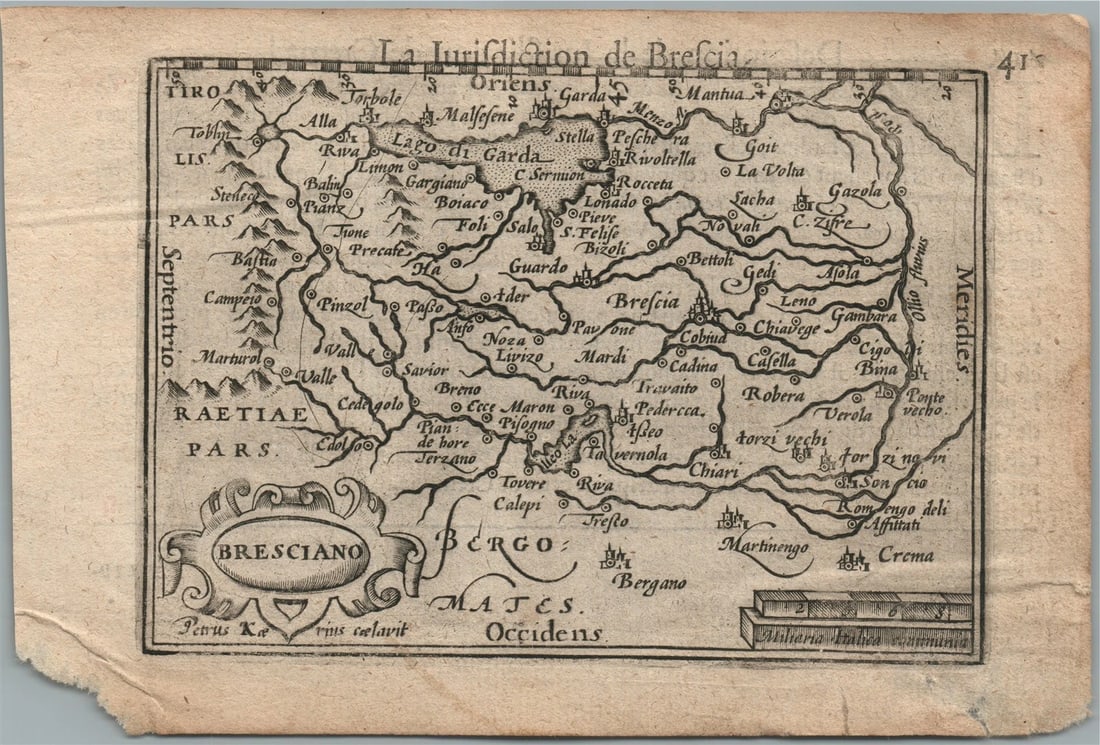 1590s MAP of BRESCIA ITALY by Peter van den Keere Antique - 2