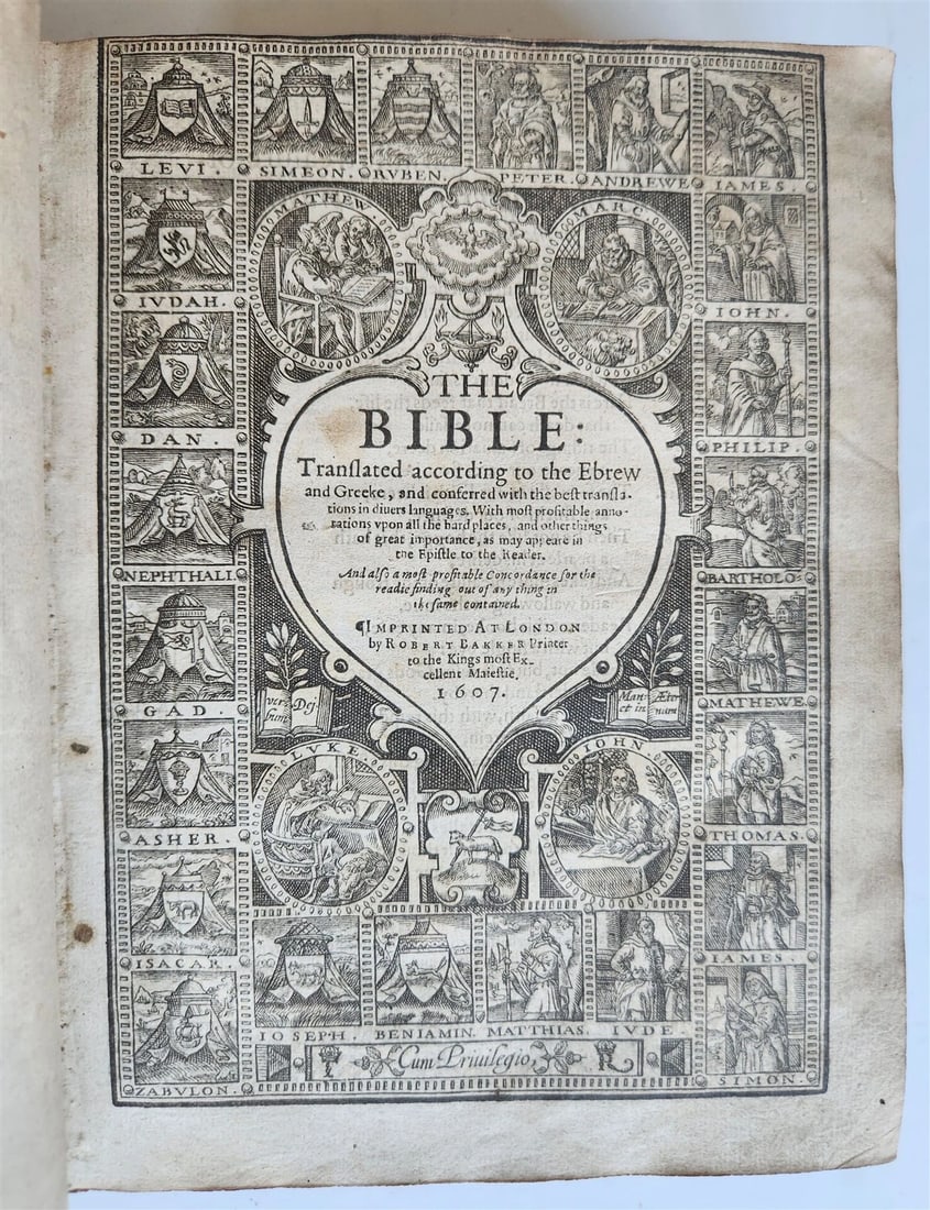 1607 BIBLE in ENGLISH antique OLD & NEW TESTAMENT printed by Robert Barker (1 of 18)