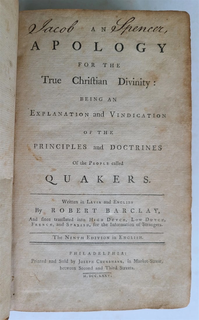 1775 APOLOGY for CHRISTIAN DIVINITY of QUAKERS ROBERT BARCLAY antique AMERICANA - 2