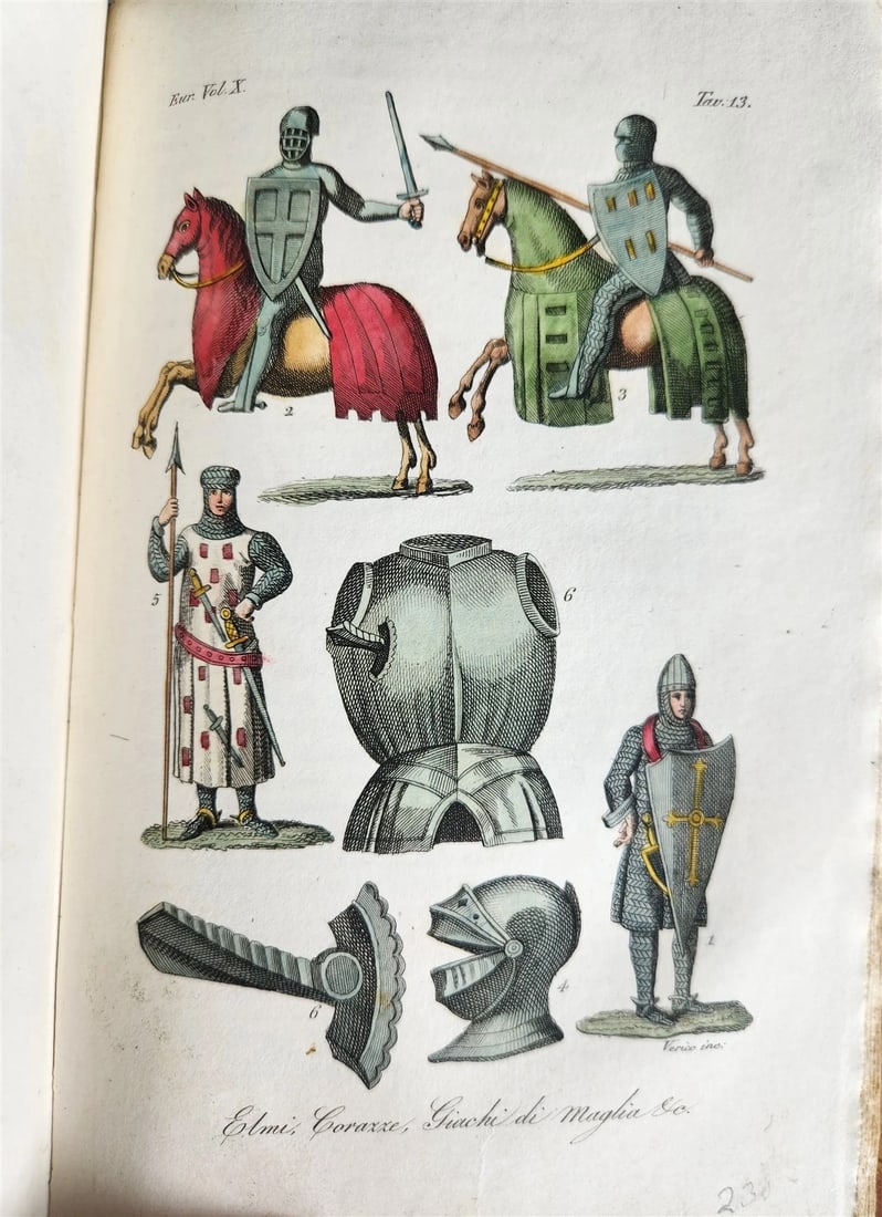 1830 ILLUSTRATED HISTORY of CAVALRY CHIVALRY antique in ITALIAN - 13