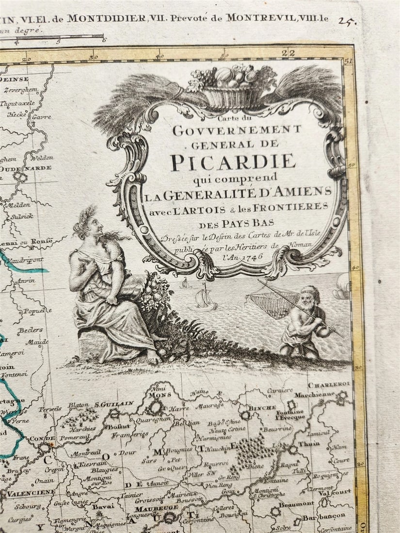 1746 PICARDIE FRANCE antique MAP Pas-de-Calais by Homann - 3