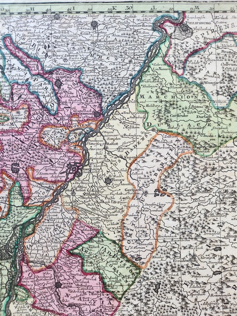 1740s ALSACE FRANCE antique MAP Alsatia Landgraviatus cum Suntgoia et Brisgoia - 4