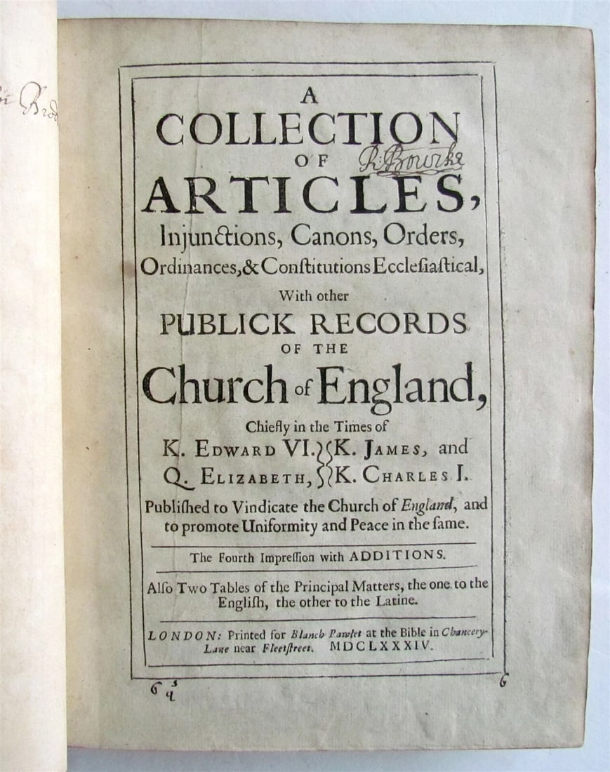 1684 Collection of articles w/ publick records of Church of England antique (1 of 13)