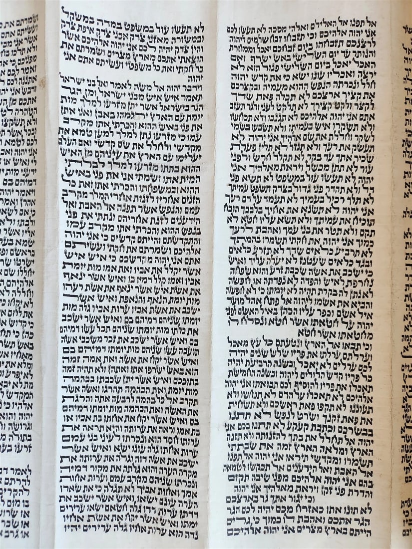 TORAH SCROLL FRAGMENT MANUSCRIPT on VELLUM antique BIBLE LEVITICUS 16:12 - 23:40 - 8