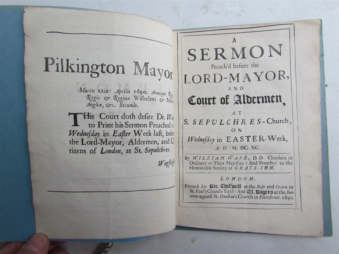 1690 Dr. Wake's SERMON at SEPULCHRES CHURCH before LORD MAYOR antique in ENGLISH - 3