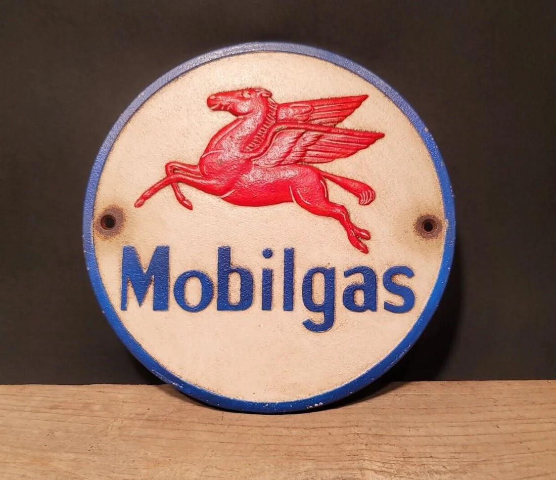 Cast Iron Round Mobile Gas Oil Sign Plaque (1 of 11)