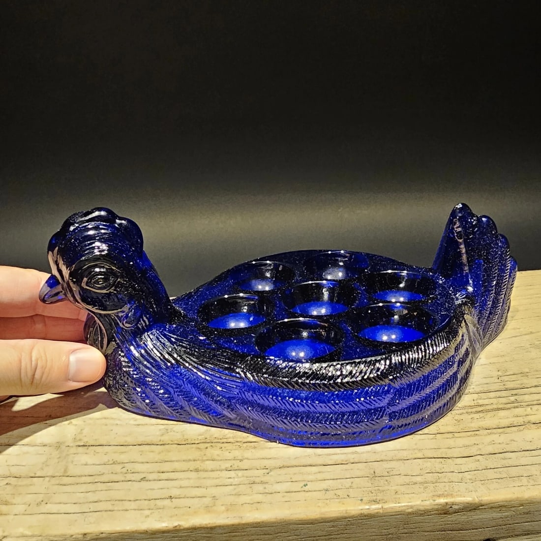 Blue Depression Glass Nesting Chicken Egg Holder - 10