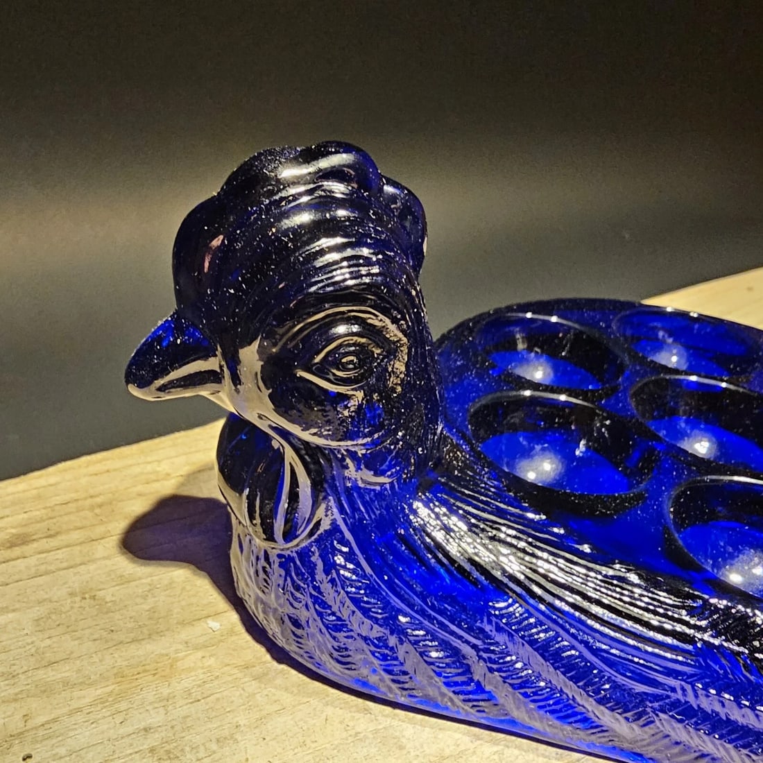 Blue Depression Glass Nesting Chicken Egg Holder - 2