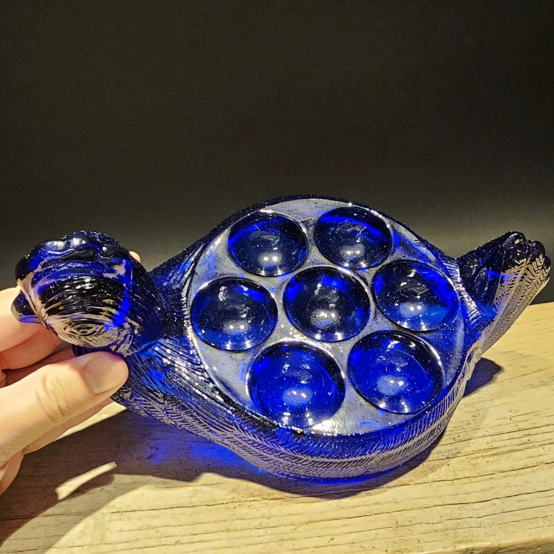 Blue Depression Glass Nesting Chicken Egg Holder - 3