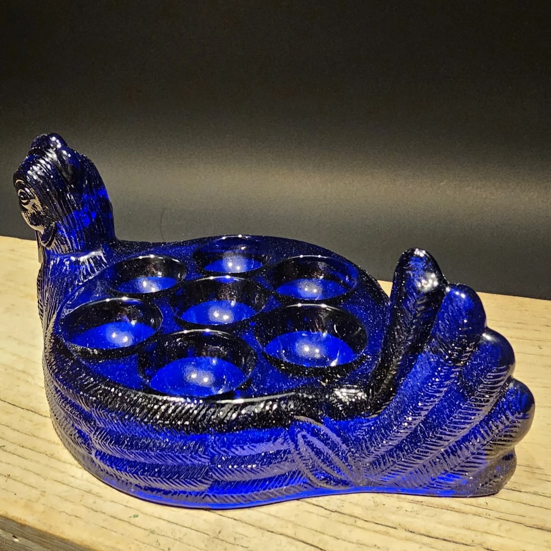 Blue Depression Glass Nesting Chicken Egg Holder - 6
