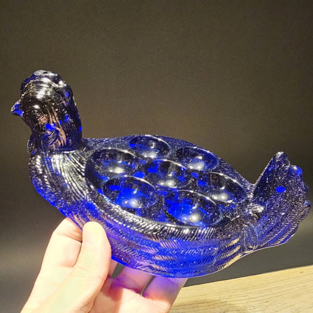 Blue Depression Glass Nesting Chicken Egg Holder - 8