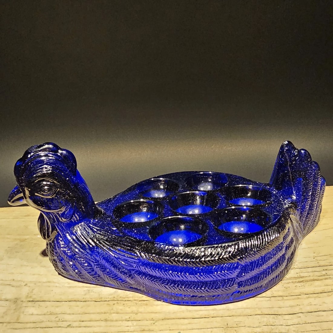 Blue Depression Glass Nesting Chicken Egg Holder - 9