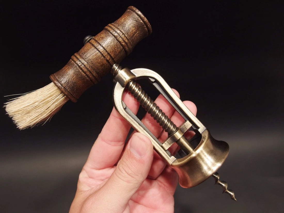 Open Frame Corkscrew w Brush Wine Bottle Opener - 4