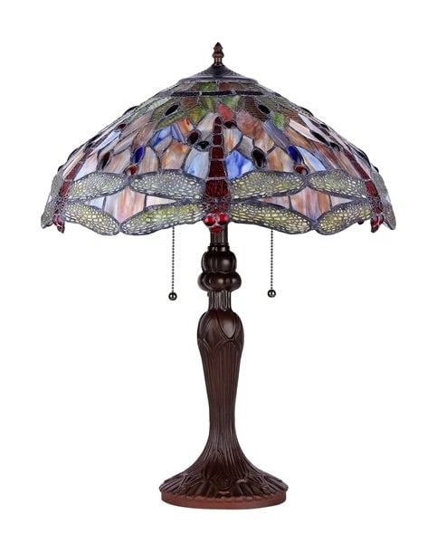 25" Stained Glass Dragonfly Table Lamp - 2