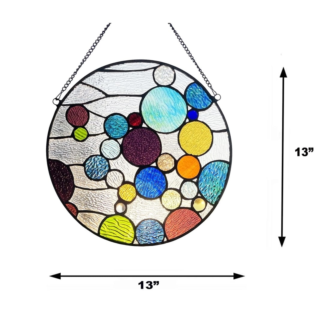 13" Round Stained Glass Bubble Window Panel Suncatcher - 6