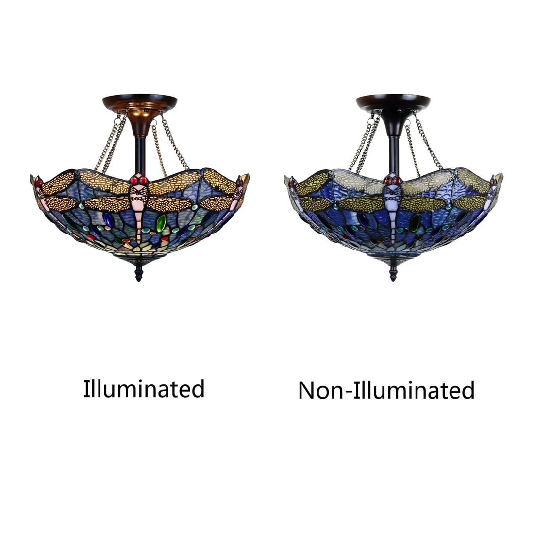 16" Dragonfly Stained Glass Semi Flush Ceiling Uplight - 6