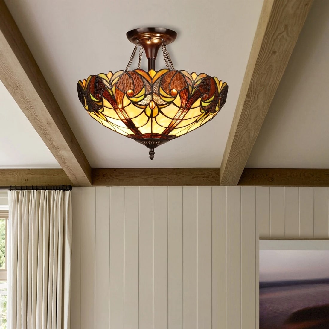 15.75" Stained Glass Semi Flush Ceiling Uplight - 7