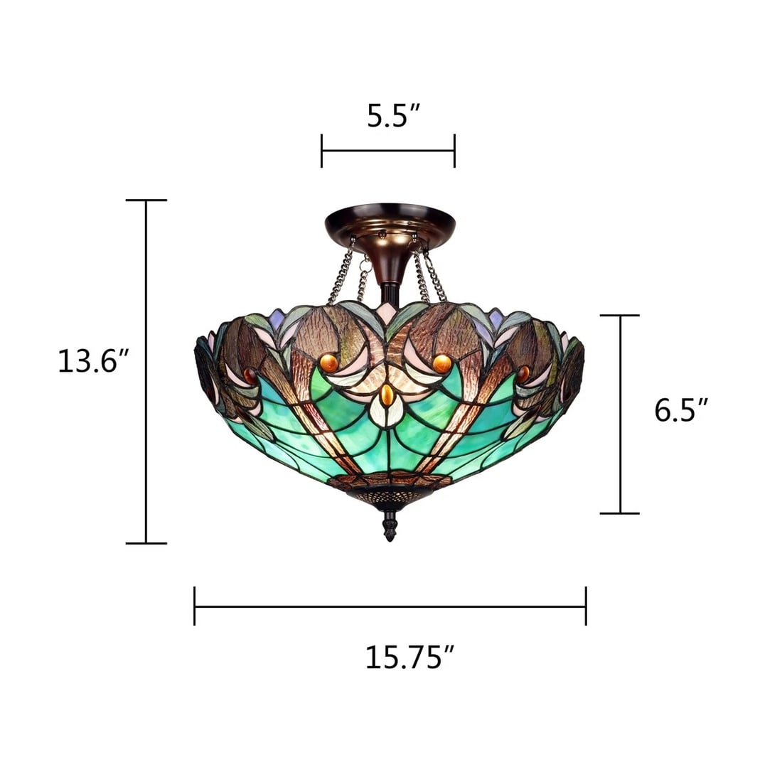 15.75" Stained Glass Semi Flush Ceiling Uplight - 8
