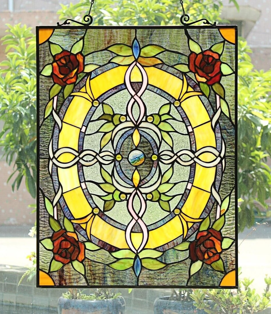 24.8" Stained Glass Window Hanging Panel Suncatcher - 7