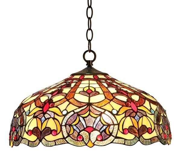 18" Stained Glass Pendant Swag Ceiling Light: Title: 18" Stained Glass Pendant Swag Ceiling Light Description: 3 socket 100w max each socket. LED recommended. 18" wide This stunning reproduction 18" stained glass shade adds a touch of timeless be