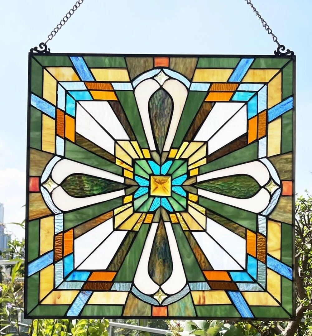 20" Square Panel Stained Glass Window Hanging Panel Suncatcher - 5